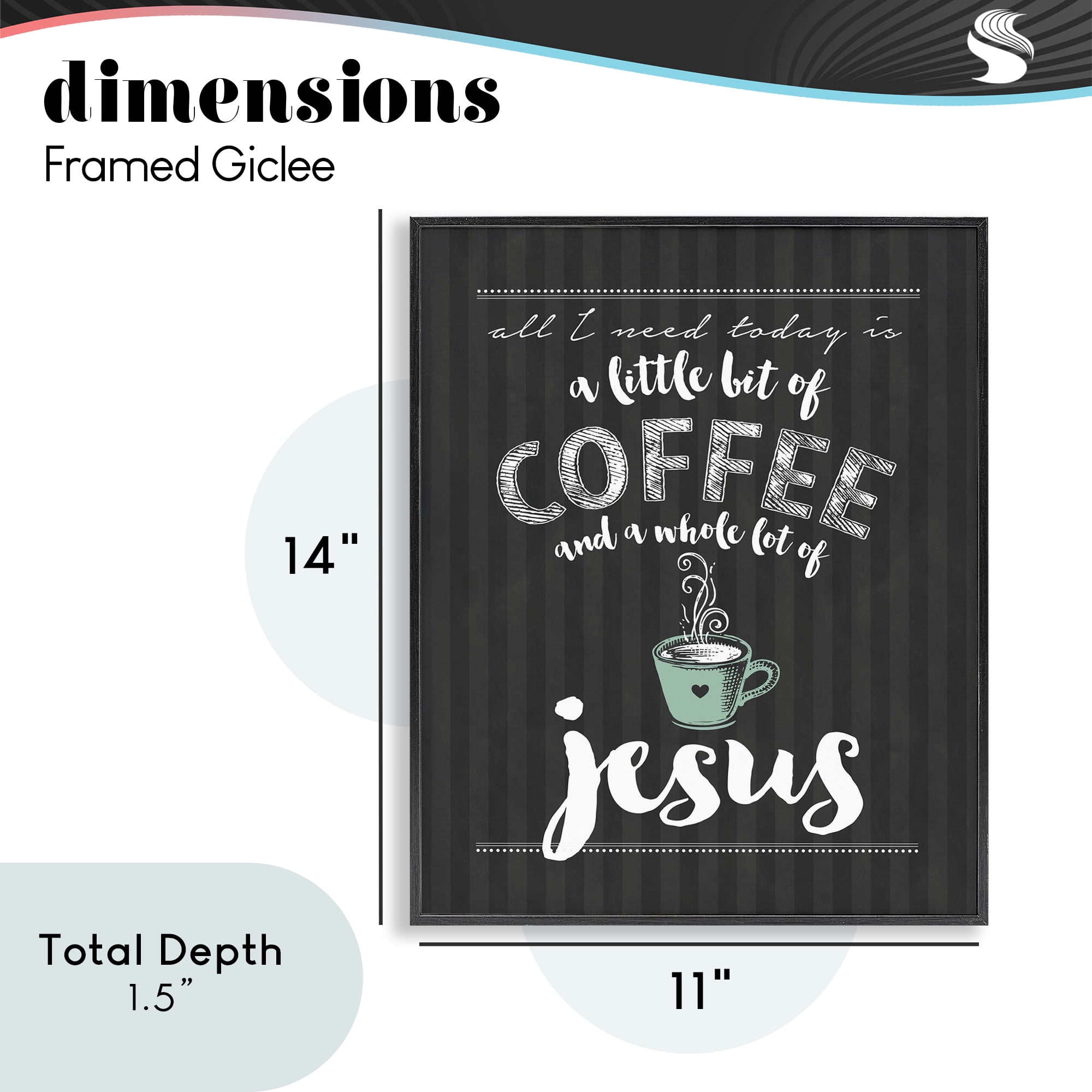 Little Coffee & Whole Lot Of Jesus Black Framed Giclee Art, design by Lettered and Lined