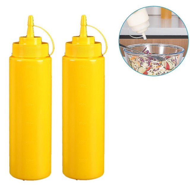 Leak-free Set Of 2 Durable Clear Food Dispenser Squeeze Squirt Bottle Griddle Accessory With Cap For Sauces, Oil, Condiments