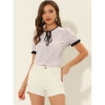 thumbnail image 2 of INSPIRE CHIC Blusa floral de manga corta con cuello anudado para mujer Púrpura S, 2 of 5
