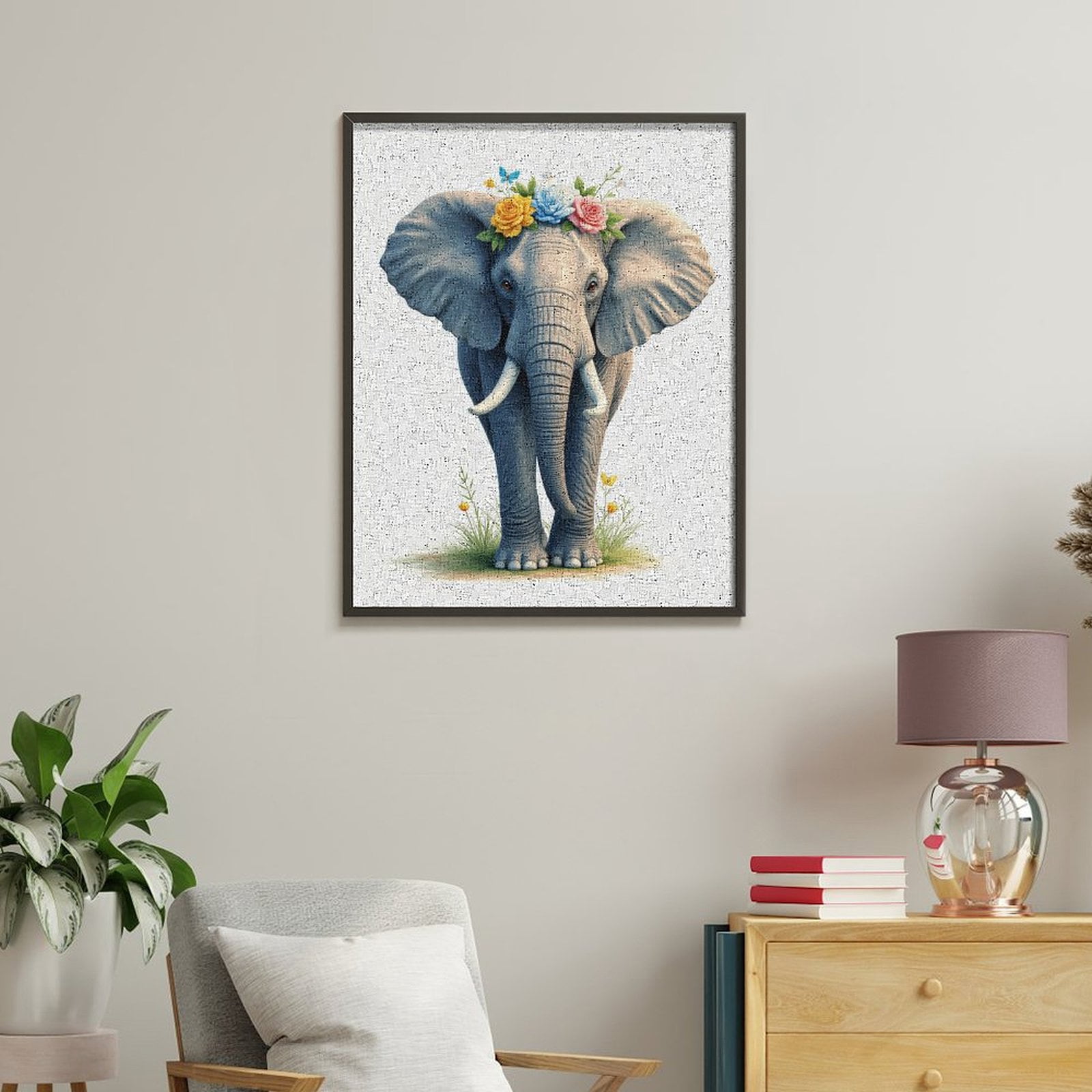 Paint By Numbers Kit for Adults Beginner - DIY Elephant Floral Crown Nature Art Canvas Painting Kits for Adults, Frameless Paint By Number for Adults for Home Wall Decor 16x20 Inch