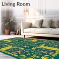 thumbnail image 2 of ODIKA 6'x9' Machine Washable Non-Slip Area Rug, Dino Adventure Interlocking Cartoon Creatures with Leafy Details High Traffic Rug with Pad, Green, 728566, 2 of 8