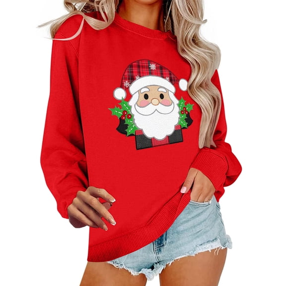 Christmas Sweatshirts for Women Retro Santa Claus Graphic Long Sleeve Crew Neck Shirt Xmas Pullover Tops