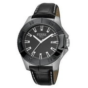 Ferre Milano FM1G085L0041 Mens Swiss Made Quartz Black Calfskin Leather Strap Watch with Black Dial