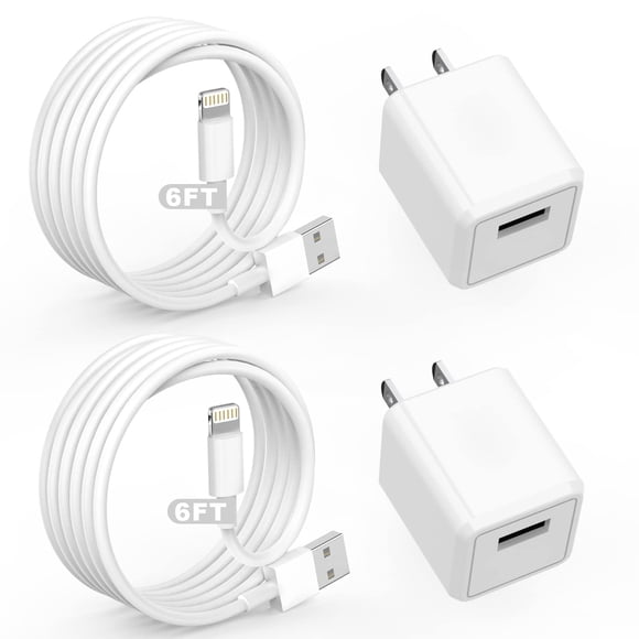 Cargador DelTucci para iPhone Travel, paquete de 2 unidades, 6 pies con adaptador USB de pared