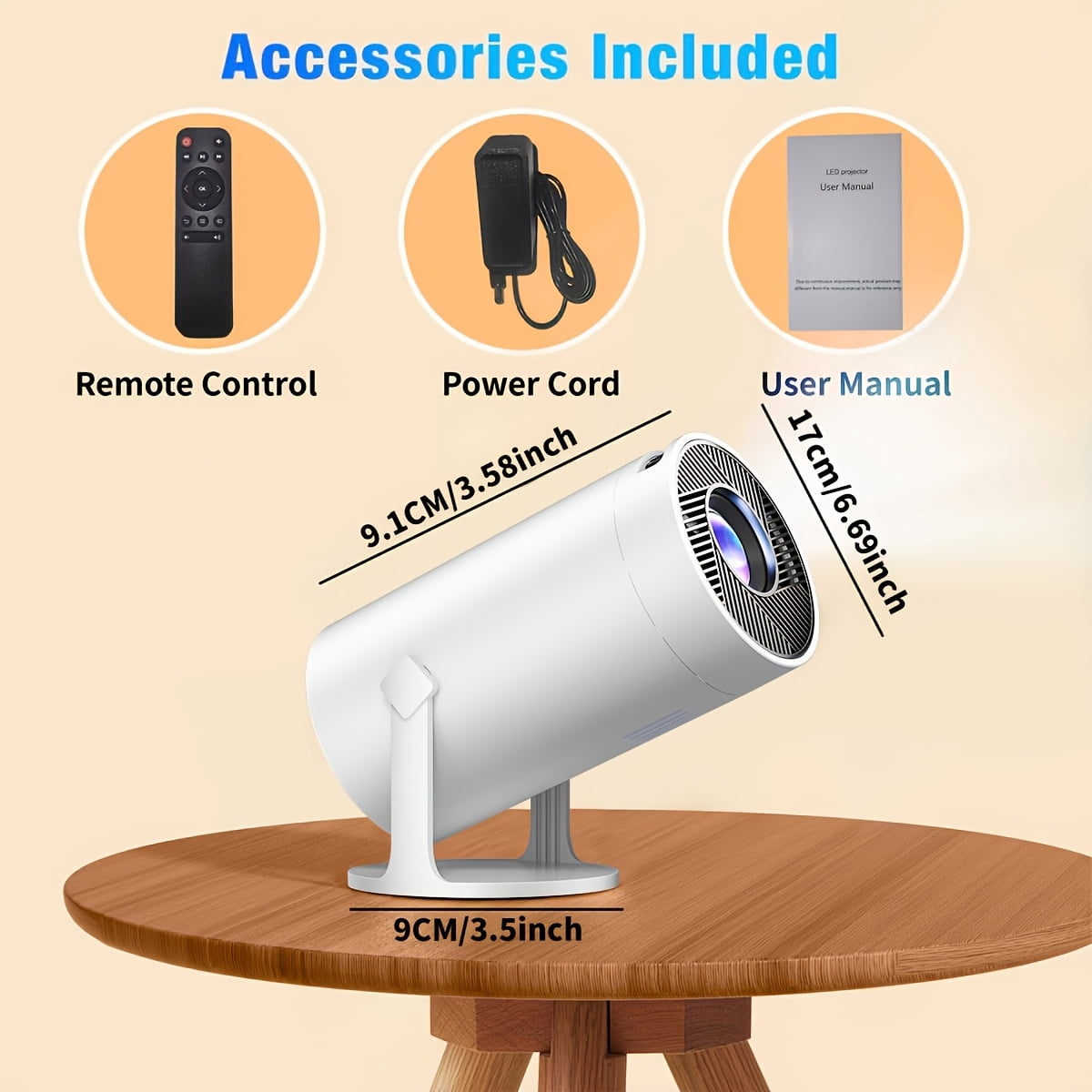 2025 Android 11 Smart Projector: 4K Decode Native 1080P, WiFi 6 & BT 5.2, Auto Keystone, Portable Home Theater Mini LED Movie Projector
