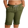 thumbnail image 4 of StSilkitty Plus Size Shorts for Womens Summer Solid Color High Waist Elastic Drawstring Knee Length Shorts with Pockets, 4 of 9
