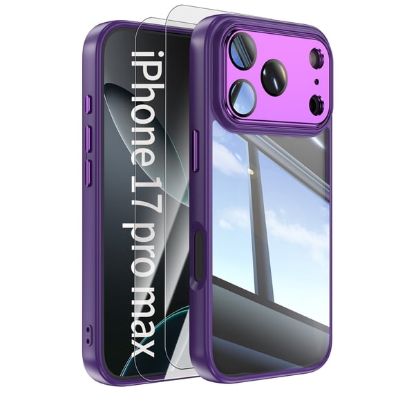 Decase Transparent Case for iPhone 17 Pro Max,Clear Back Cover with Full Lens Protector,Rugged Hybrid Case with 2-Pieces HD Tempered Glass Flim,Darkpurple