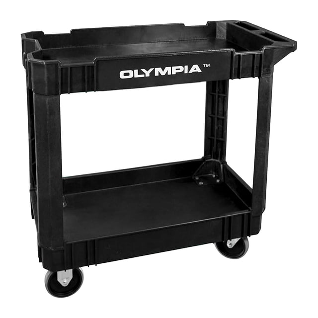 Olympia Tools 500 Pound Capacity Plastic Rolling Utility Cart w/ Shelves, Black