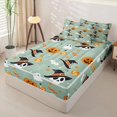 thumbnail image 2 of Homewish Cute Halloween Style Zipper Queen Comforter Set with Fitted Sheet and 2 Pillowcases,Witch Hat Skull Pumpkin Candy Spider Print Zipper Bedding Set,Halloween Reversible,4-Piece, 2 of 7