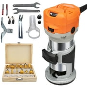 KFFKFF 1.25HP Wood Trimmer,800W, Sleek Router Tool for Wood, Max 30000RPM with 6 Speed Adjustments, Includes 1/4'' & 5/16'' Collets, 12 Milling Cutters