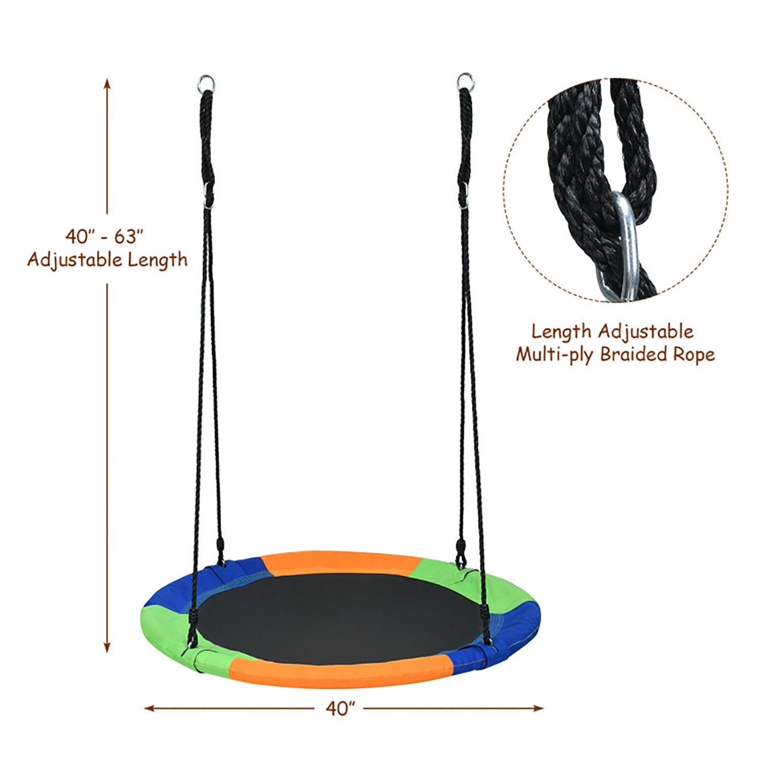 CIPACHO Adjustable 40" Flying Saucer Swing Set, Indoor Outdoor Play for Kids, 330 lbs Capacity