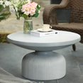 thumbnail image 2 of LuxenHome Light Gray MgO Indoor and Outdoor Round Coffee Table, 2 of 8