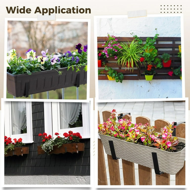 Hanging Planter Box Railing Plant Hangers ITOPFOX Black Iron Adjustable Planter  Box Brackets, Flower Box Holders,