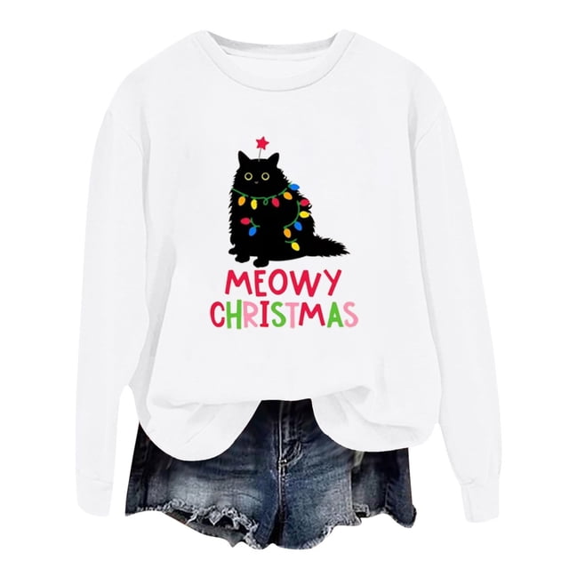 WEAIXIMIUNG Robe Sweat-Shirt Surdimensionnée Grande Taille Mode Hiver pour Femmes Imprimé Festif de Noël Col Rond