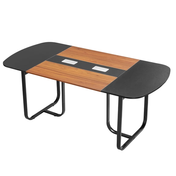 KFFKFF 6 ft Oval Conference Table, Office Meeting Desk for 6-8 People, Modern Design with Sturdy Metal Legs, Spacious Boardroom Table for Office or Conference Room, Simple Assembly, Black and Brown