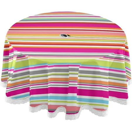 

Hyjoy 60 Colorful Stripes Round Tablecloth Waterproof Round Table Cloths with Umbrella Hole and Zipper Party Patio Table Covers for Outdoor Backyard /BBQ/Picnic