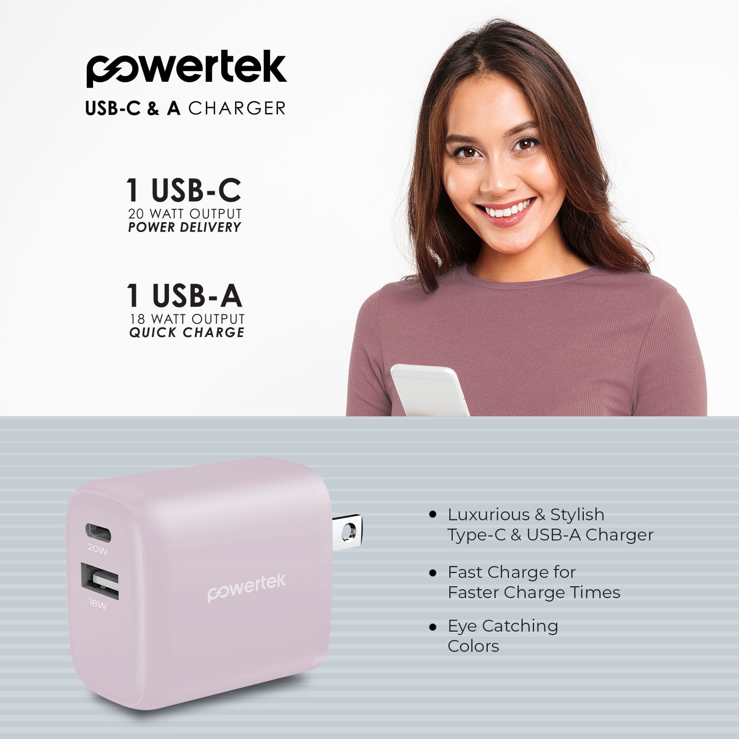 Liquipel Powertek Retro 20W Combo Wall Charger - Pink