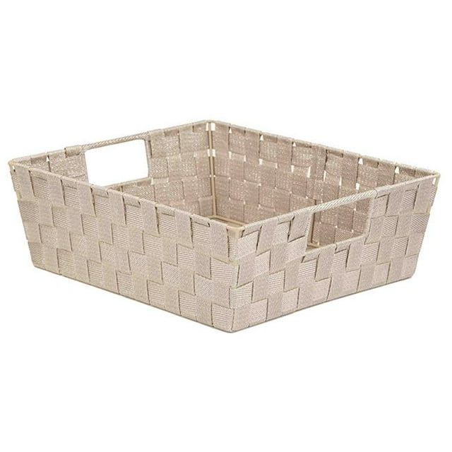 Home Basics PB49687 Large Woven Strap Bin - Metallic Beige