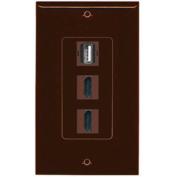 RiteAV - 2 Port HDMI and 1 Port USB A-A Decorative Wall Plate - Brown
