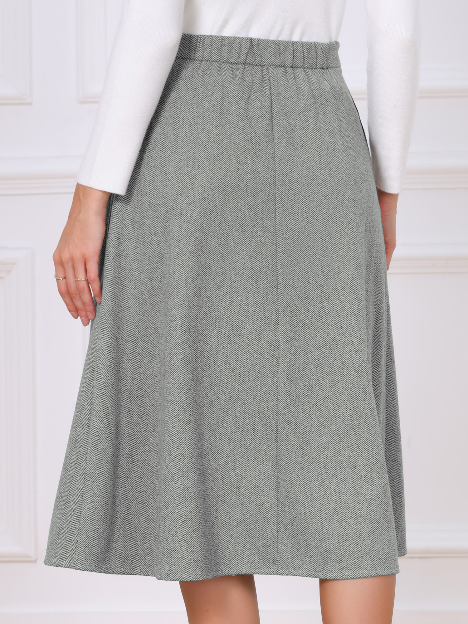 DARING DIVA Women's Work Midi High Waist Button Down Vintage Skirt M Grey