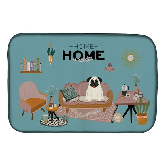 Cream Pug Sweet Home Dish Drying Mat