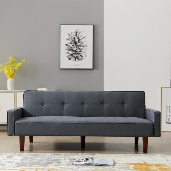 Dark Gray Sofa Bed Fine Linen Material Simple Contemporary Style