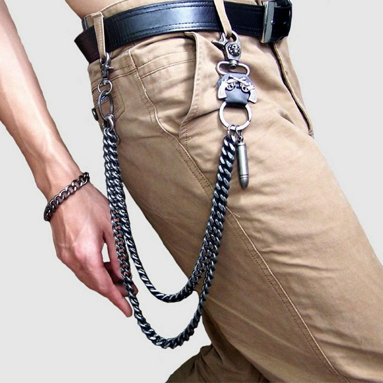 Silvery Punk Hip Hop Pants, Trousers, Men's Fashion Metal Key Lock Waist Chain Pendant Pants Key Chain for Men and Jeans Bag,Temu