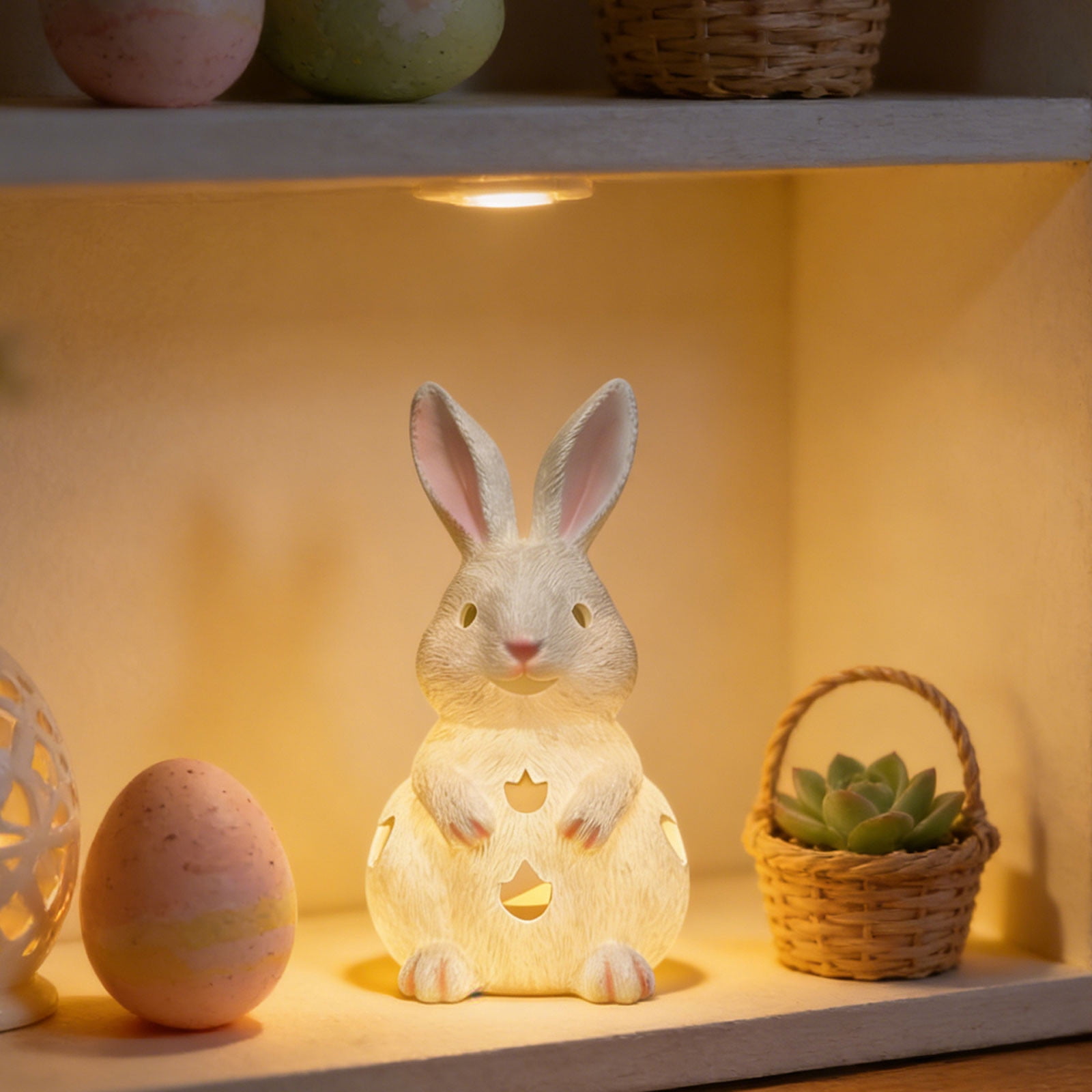 Aff*ordable！Glowing Bunny Ornament Candle Holder LED Light up Resin Easter Statue for Home Garden Decor – Spring Animal Tealight Stand for Table Shelf Mantel Holiday Gift