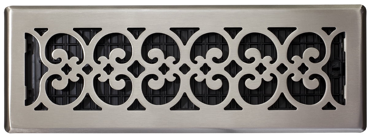 Decor Grates 4" x 14" Steel Plated Brushed Nickel Finish Scroll Design Floor Register