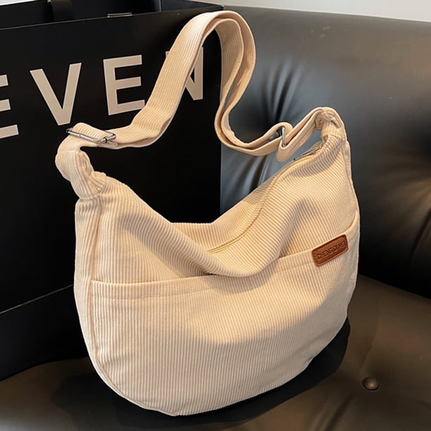 Bolso bandolera de pana para mujer Bolso de compras informal de media luna (blanco)