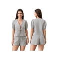 thumbnail image 2 of Gupgi Ensemble de Pyjama 2 Pcs à Rayures pour Femmes, Manches Courtes Bouffantes, Chemise à Nouer devant, Shorts à Taille Élastique, 2 of 9