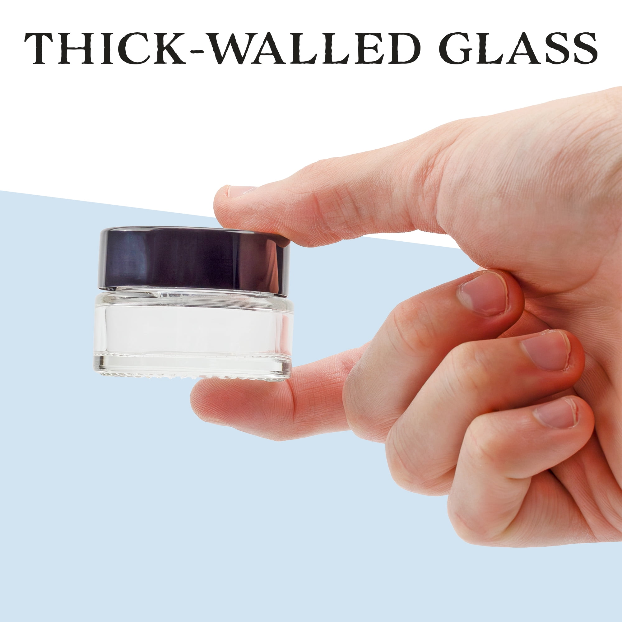 Cornucopia Brands 15-Milliliter Clear Glass Balm Jars (12-Pack); 1/2 oz Cosmetic Jars w/ Lined Black Plastic Lids