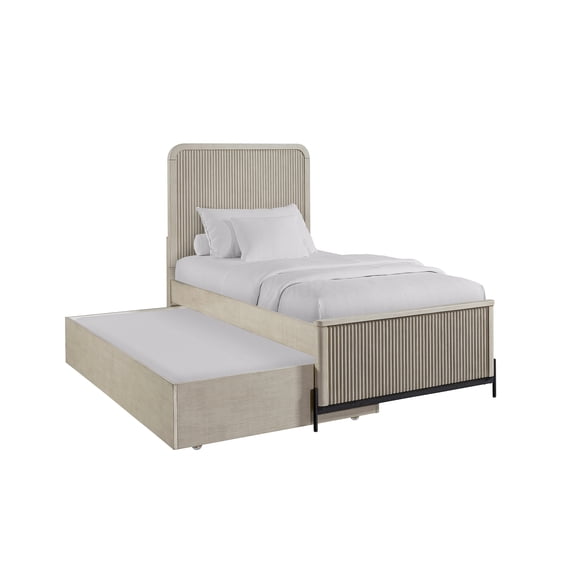 Full Over Twin Trundle Bed Frame with 3 Storage Drawers, Modern Taupe Finish, Space-Saving Design for Bedroom or Guest Room