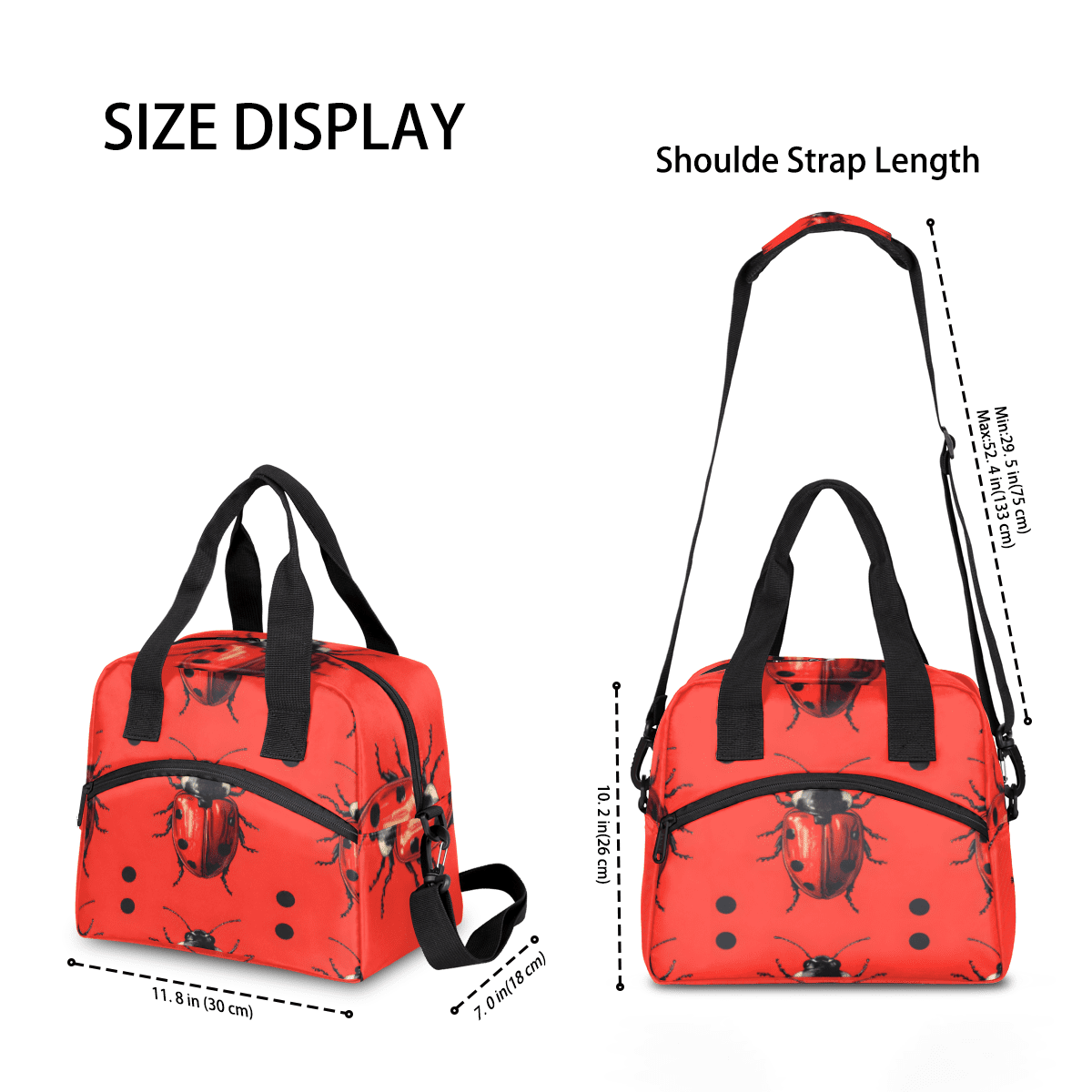 Herdesigns Animal Insulated Lunch Bag for Women Men Adults Large Reusable Lunch Box Cute Ladybugs Leakproof Cooler Tote Bags with Adjustable Shoulder Strap
