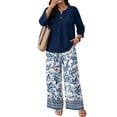 thumbnail image 5 of 2 Piece Sets for Women Elbow Sleeve Tops and Wide Leg Long Pants Lounge Sets Beach Vacation Clothes Airport Travel Matching Clothing, 5 of 6