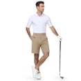 thumbnail image 4 of MIER Men's Flat Front Stretch Golf Shorts, 9 Inch Lightweight Shorts with 4 Pockets for Travel Hiking Casual, Khaki, 36W x 9L, 4 of 7