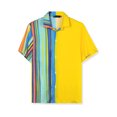 thumbnail image 6 of INSPIRE CHIC Men's Button Down Shirt Color Block Short Sleeve Striped Summer Shirts Yellow Green S, 6 of 6