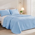 thumbnail image 3 of Exclusivo Mezcla Ultrasonic Full Queen Size Quilt Set Light Blue, 3 Pieces Lightweight Bedspread Leaf Pattern Bed Cover Soft Microfiber Coverlet Bedding Set for All Seasons, 3 of 7