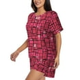 thumbnail image 3 of Womens Pajama Sets With Pocket, pink square Lounge Sets Short Sleeve Sleepwear PJ Sets for Women, 3 of 6