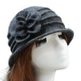 thumbnail image 2 of Opvise Flower Decor Wide Brim Round Dome Woolen Hat Middle Aged Ladies Elegant Bucket Hat for Winter Dark Gray, 2 of 8