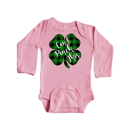 

Inktastic St. Patrick s Day Can t Pinch This Plaid Clover Gift Baby Boy or Baby Girl Long Sleeve Bodysuit