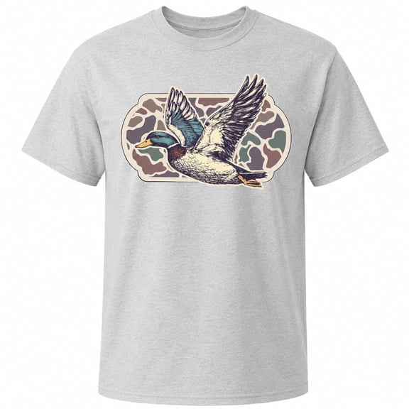 Flying Mallard Duck Camo T-Shirt Vintage Waterfowl Hunting Retro Graphic Tee Unisex Cotton