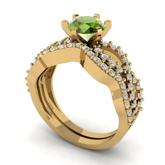 Clara Pucci 18K Yellow Gold 1.57 Natural Peridot Engraveable Engagement Ring   Wedding Band Set