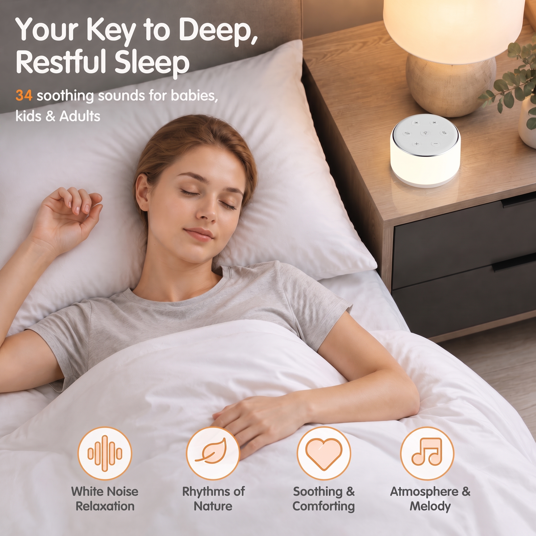 VAMOUT White Noise Machine with RGB Night Light photo 3