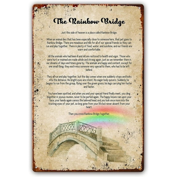 Rainbow Bridge Poem Wall Art Metal Signs Poetry Posters and Prints Artwork for Kitchen Picture Decor Bathroom Decorations for Bedroom Rectangular Modern (12x8inch(20x30cm))