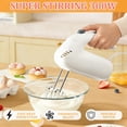 thumbnail image 3 of 300W Hand Mixer Electric Handheld, 5 Speed Lightweight Kitchen Blender, Turbo Boost/Self-Control Speed Hand Held Beater Mixer with 4 Stainless Steel Whisks for Baking Cakes Eggs Cream, White, 3 of 5