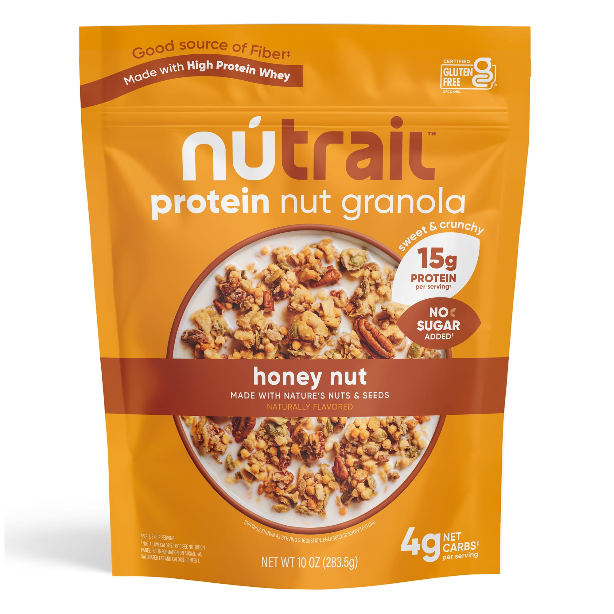NuTrail 15g Protein Nut Granola Cereal, Honey Nut, No Sugar Added, Keto, Low Carb, Gluten Free, Grain Free, Healthy Breakfast 10 oz. 1 Count
