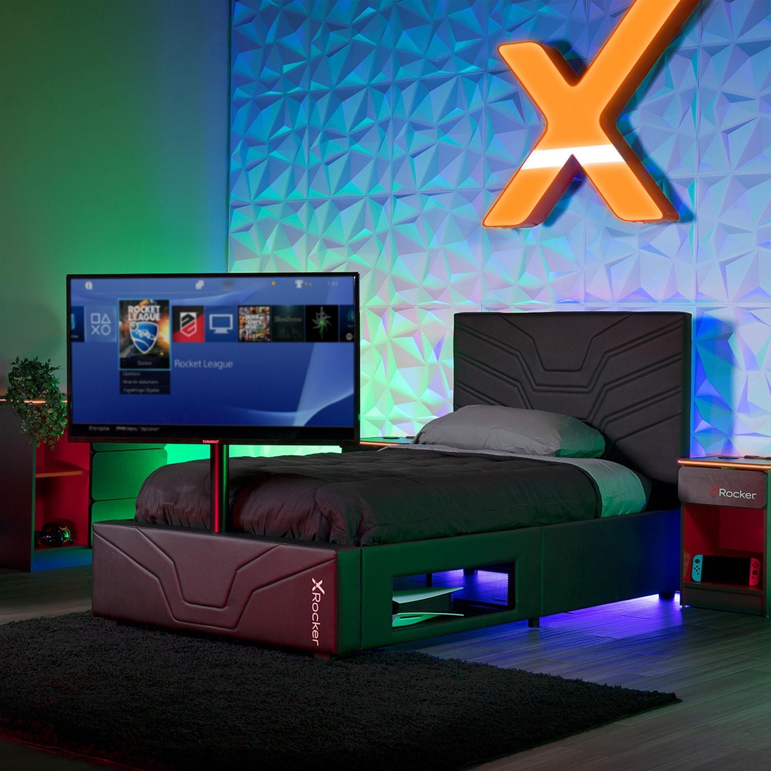 X Rocker Oracle Gaming Bed with TV Mount, Black, Twin