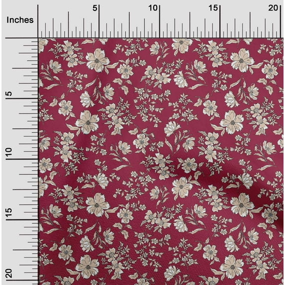oneOone Cotton Poplin Carmine Red Fabric Leaves & Floral Artistic Diy Clothing Quilting Fabric Print Fabric By Yard 56 Inch Wide