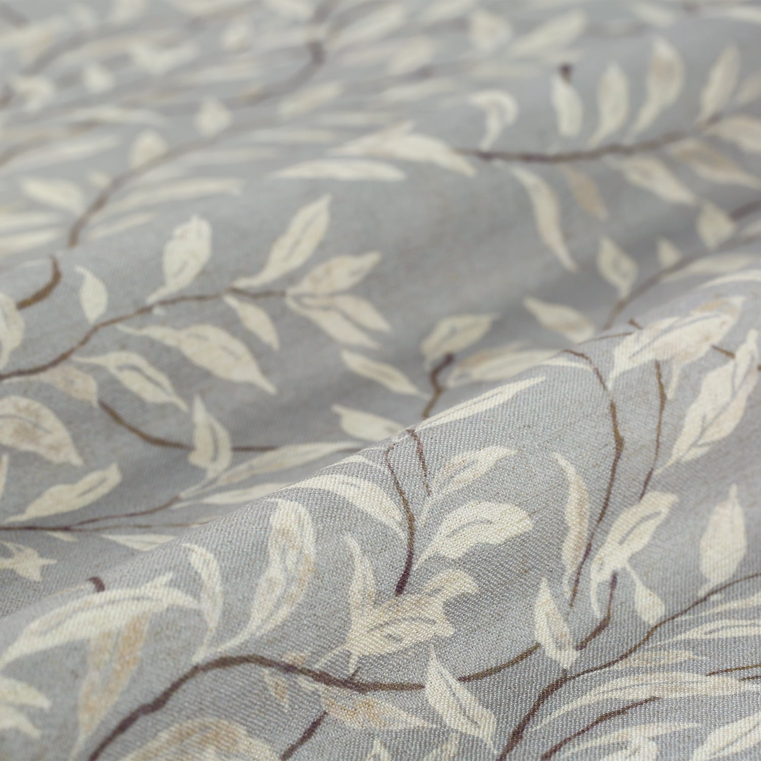 VOGOL Leaves Printed Decorative Farmhouse Window Treatments, Light Filtering Draperies for Bedroom Home Office, W52"xL96", One Panel, Grey